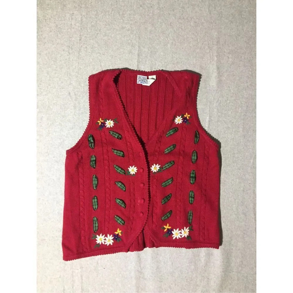 Womens Russ Sweater Vest Size 1X Flowers a Christmas Holiday Greenery Soft